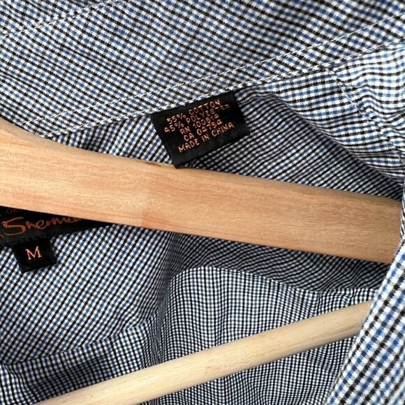 Ben Sherman Blue Checked Long Sleeved Cotton Dress Shirt Men's Medium - Picture 9 of 9